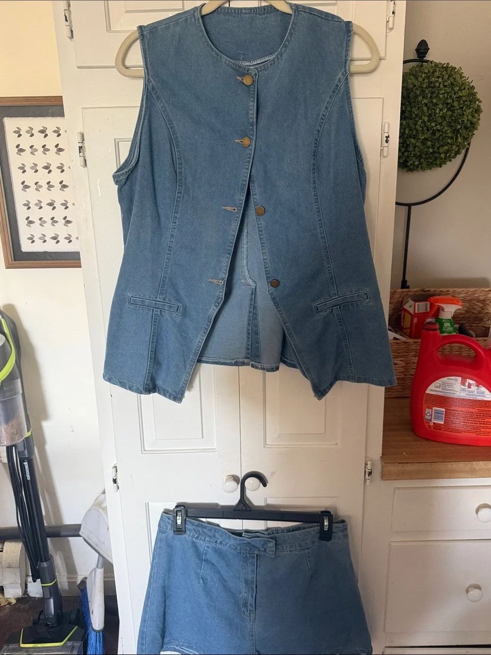Light Wash Denim Vest and Short Set - Blue